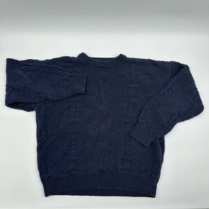 Vintage American Eagle Sweater Mens Large Blue Cable Knit Fisherman Pullover Y2K